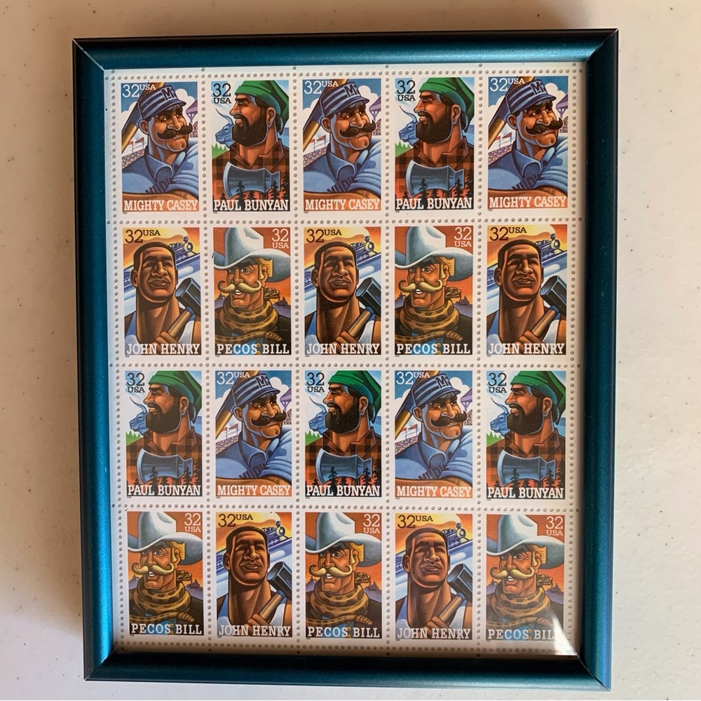 US Postage Stamps Full Sheet 1996  “Folk Heroes” 32 Cents In Protective Frame